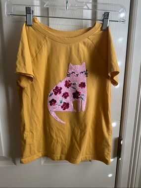 Cat & Jack Yellow Short Sleeve Tee with Pink Sequin Cat